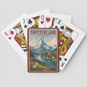 Baraja De Cartas Ilustración de Suiza Viajes Arte Vintage