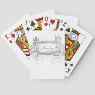 Baraja De Cartas Ilustracion de tinta negra London Tower Bridge