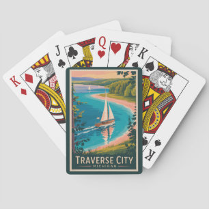 Baraja De Cartas Ilustración de Traverse City Michigan Arte de viaj