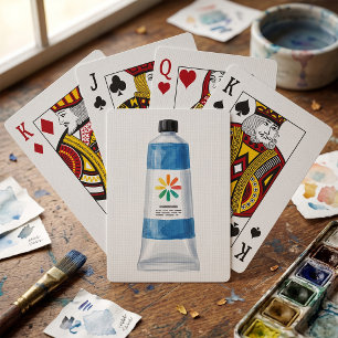 Baraja De Cartas Ilustración de tubo de pintura azul acuarela