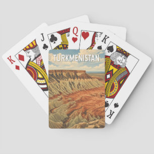 Baraja De Cartas Ilustración de Turkmenistán Arte de Viaje Vintage