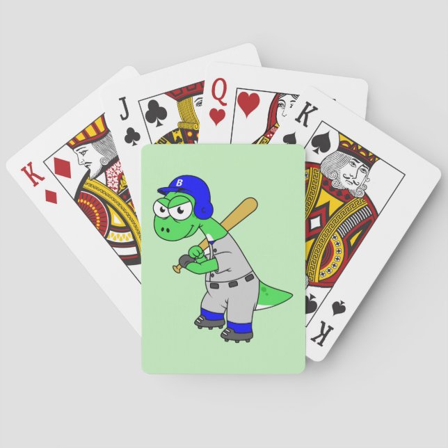 Baraja De Cartas Ilustracion De Un Jugador De Béisbol Brontosaurus. (Reverso)
