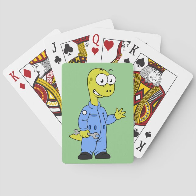 Baraja De Cartas Ilustracion De Un Mecánico De Brontosauro. (Reverso)