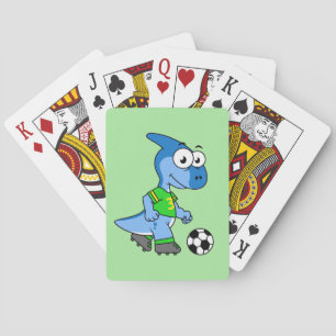 Baraja De Cartas Ilustracion De Un Parasaurolophus Jugando Fútbol.