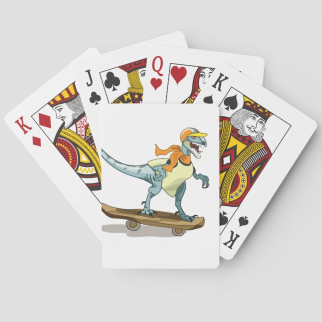 Baraja De Cartas Ilustracion De Un Skateboarding Raptor. (Reverso)