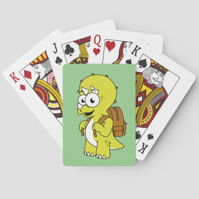 Baraja De Cartas Ilustracion De Un Triceratops Con Mochila. (Reverso)