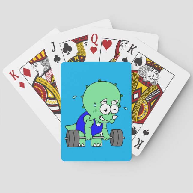 Baraja De Cartas Ilustracion De Un Triceratops Levantando Pesos. (Reverso)