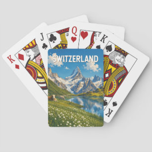 Baraja De Cartas Ilustración de vaca de Suiza Arte de viaje retro
