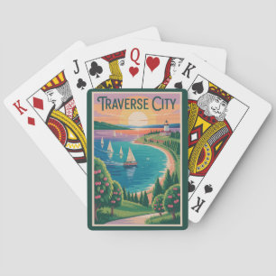 Baraja De Cartas Ilustración de viaje a Traverse City Lago Michigan