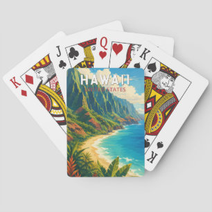 Baraja De Cartas Ilustración de viaje de arte vintage de Hawái