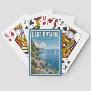 Baraja De Cartas Ilustración de viaje de arte vintage del lago Onta