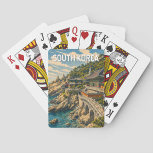 Baraja De Cartas Ilustración de viaje de Corea del Sur Arte Vintage
