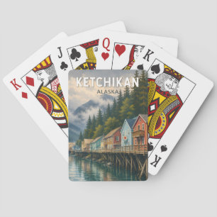 Baraja De Cartas Ilustración de viaje de Ketchikan Alaska Arte Vint