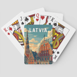 Baraja De Cartas Ilustración de viaje de Letonia Arte Vintage