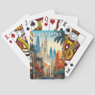 Baraja De Cartas Ilustración de viaje retro de Barcelona
