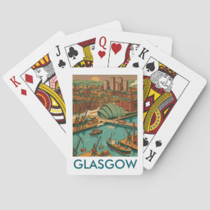 Baraja De Cartas Ilustración de viaje vintage de Glasgow Escocia