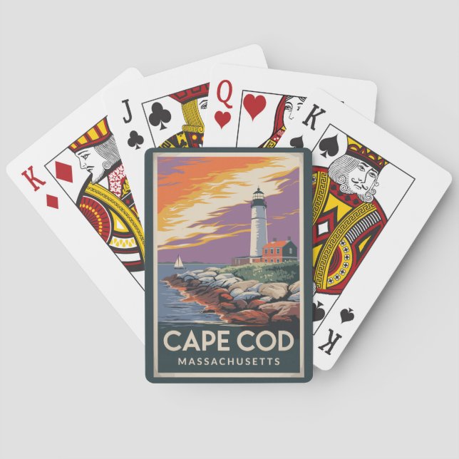 Baraja De Cartas Ilustracion de viajes de Cape Cod Massachusetts (Reverso)