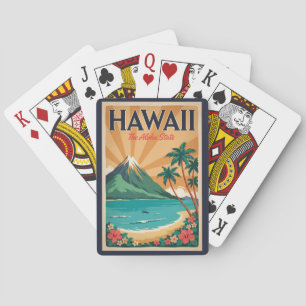 Baraja De Cartas Ilustración de Volcán de Hawái Arte de Viaje Vinta