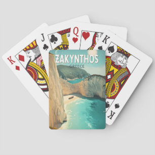 Baraja De Cartas Ilustración de Zakynthos Grecia Arte de Viaje Vint