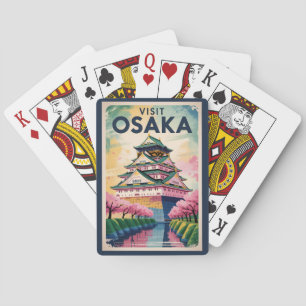 Baraja De Cartas Ilustración del Castillo de Osaka Japón Arte de Vi