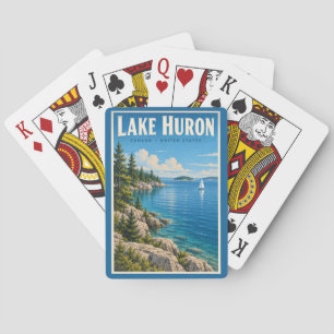 Baraja De Cartas Ilustración del lago Huron Arte de viaje vintage