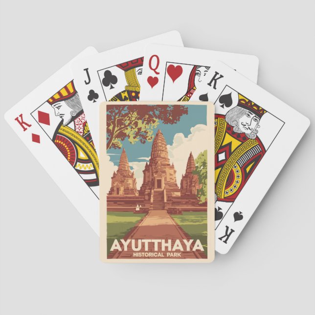 Baraja De Cartas Ilustracion del Parque Histórico de Ayutthaya Arte (Reverso)