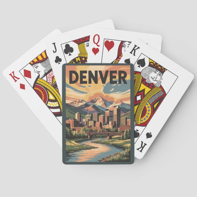 Baraja De Cartas Ilustracion Denver Colorado Sunset Travel Art (Reverso)