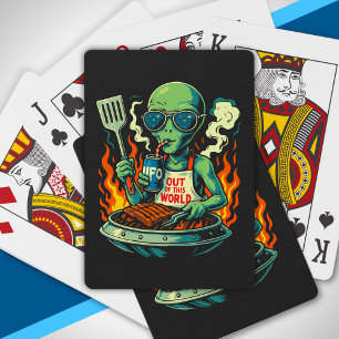 Baraja De Cartas Ilustración divertida de barbacoa alienígena, retr