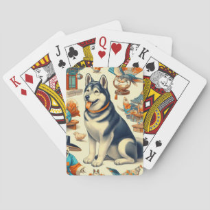 Baraja De Cartas Ilustracion Jindo Perro Coreano Vintagae
