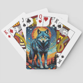 Baraja De Cartas Ilustracion mosaico colorido del lobo majestuoso
