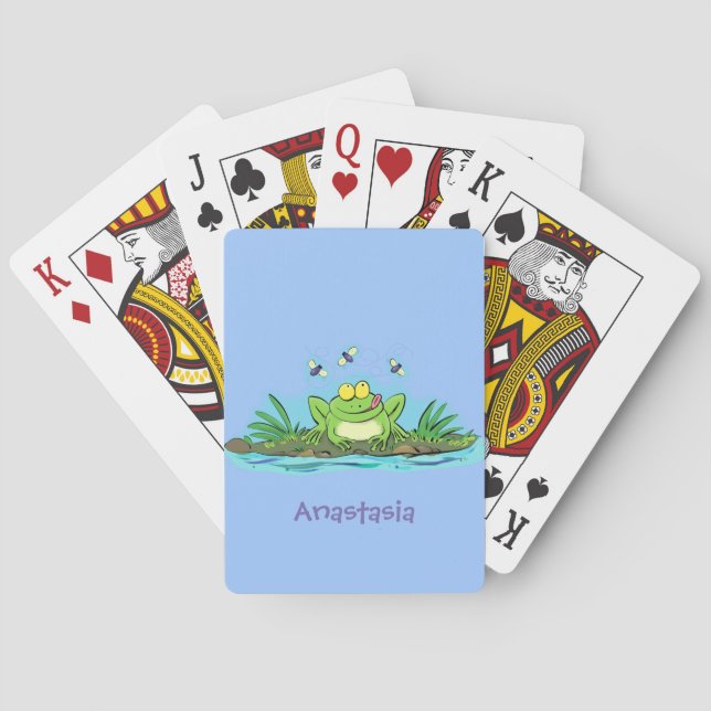 Baraja De Cartas Ilustracion personalizado de rana verde dulce (Reverso)