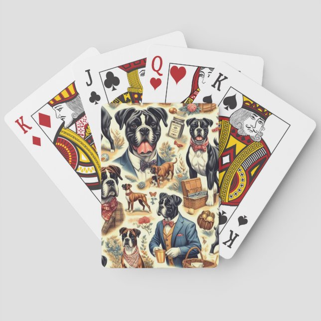 Baraja De Cartas Ilustracion retro boxer de perro (Reverso)