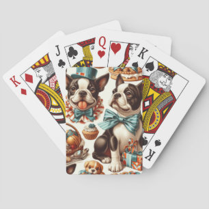 Baraja De Cartas Ilustracion Retro Cute Boston Terrier