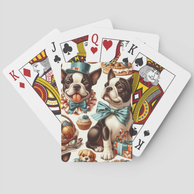 Baraja De Cartas Ilustracion Retro Cute Boston Terrier (Reverso)