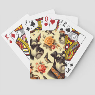 Baraja De Cartas Ilustracion Retro Cute Schnauzer