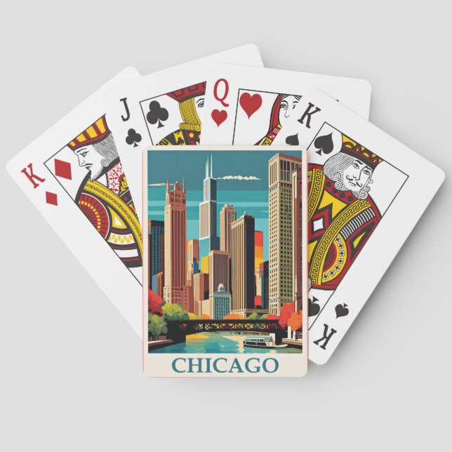 Baraja De Cartas Ilustracion Vintage de Chicago (Reverso)