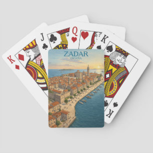 Baraja De Cartas Ilustración vintage de Zadar Croacia Costa Adriáti