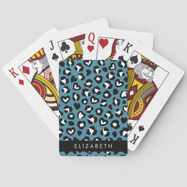 Baraja De Cartas Impresión animal, Leopardo azul, corazón, tu nombr (Reverso)