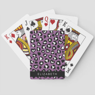 Baraja De Cartas Impresión animal, leopardo morado, corazón, tu nom