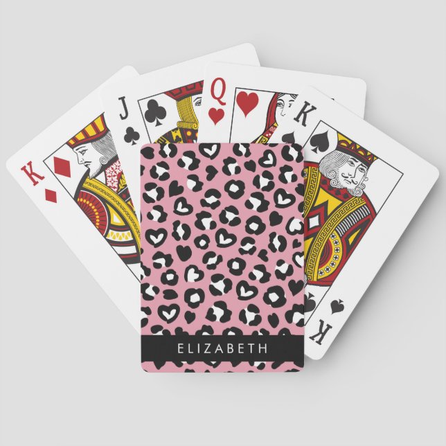 Baraja De Cartas Impresión animal, Leopardo rosa, corazón, tu nombr (Reverso)