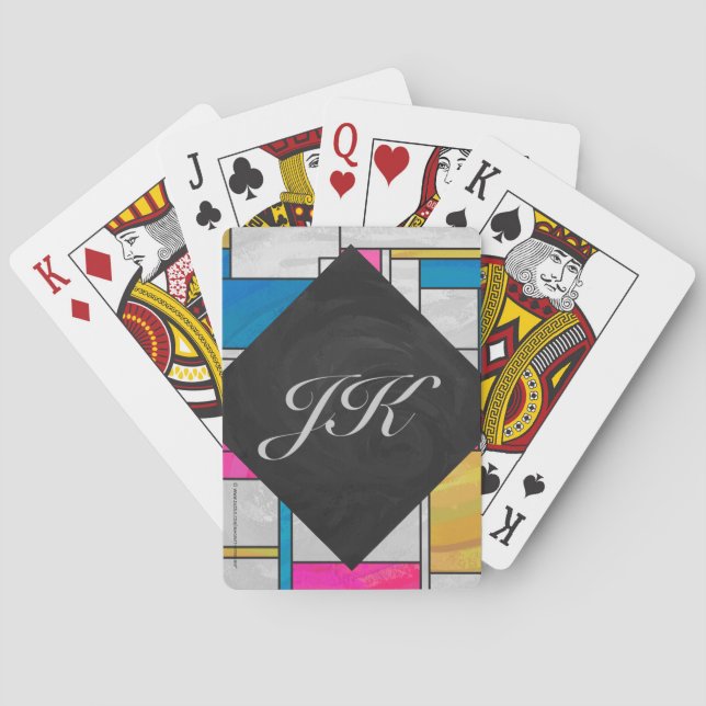 Baraja De Cartas Impresión azul rosa amarillo mondriano (Reverso)
