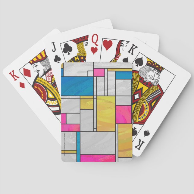 Baraja De Cartas Impresión azul rosa amarillo mondriano (Reverso)