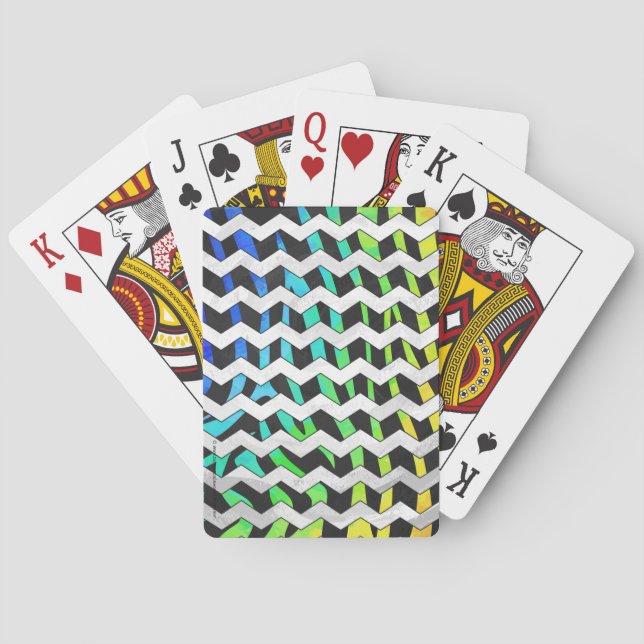Baraja De Cartas Impresión de cebra chevron negro y arcoiris (Reverso)