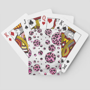Baraja De Cartas Impresión de dot de polka leopardo negro y rosa ca