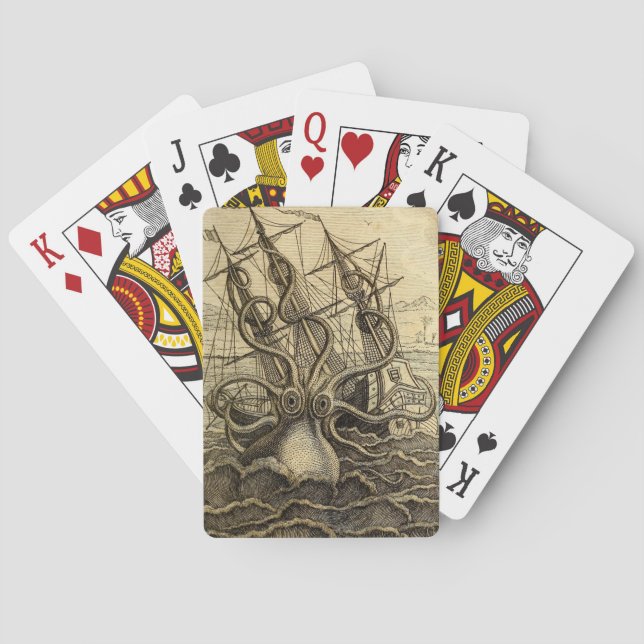 Baraja De Cartas Impresión de Kraken de época (Reverso)
