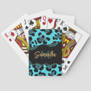 Baraja De Cartas Impresión de Leopardo Azul Cute