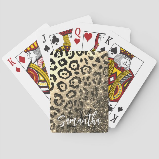 Baraja De Cartas Impresión de Leopardo de Purpurina dorado (Reverso)