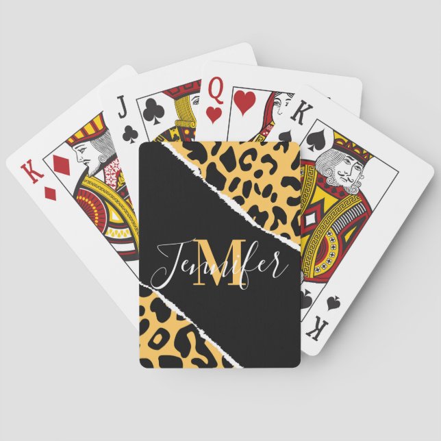 Baraja De Cartas Impresión de Leopardo Dorado (Reverso)