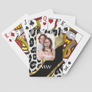 Baraja De Cartas Impresión de leopardo negro y dorado