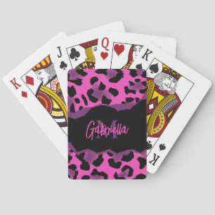Baraja De Cartas Impresión de leopardo rosa y púrpura